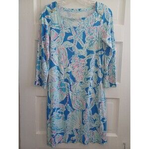 Lilly Pulitzer Sophie knit dress S blue pink beach seashell print preppy resort
